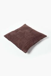 Homescapes Real Leather Suede Cushion with Feather Filling in Chocolate - Size: 45 cm x 45 cm - thumbnail 3