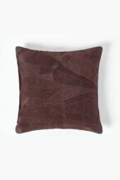 Homescapes Real Leather Suede Cushion with Feather Filling in Chocolate - Size: 45 cm x 45 cm - thumbnail 1