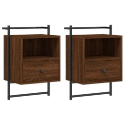 Berkfield Home Bedside Cabinets Wall-mounted 2 pcs Brown Oak 40x30x61 cm Engineered Wood - Size: 40 x 30 x 61 cm - thumbnail 2
