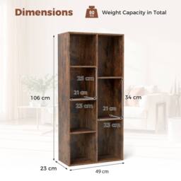 Costway 7-Cube Wooden Bookcase Industrial Display Bookshelf Open Storage Unit in Brown - thumbnail 2