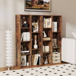 Costway 7-Cube Wooden Bookcase Industrial Display Bookshelf Open Storage Unit in Brown - thumbnail 5