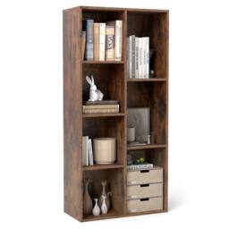 Costway 7-Cube Wooden Bookcase Industrial Display Bookshelf Open Storage Unit in Brown - thumbnail 3