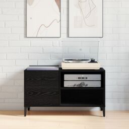 Berkfield Home Record Cabinet Black Oak 84, 5x38x48 cm Engineered Wood - Size: 5 x 38 x 48 cm - thumbnail 4
