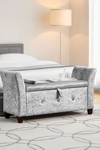 Home Discount Vida Designs Seville Storage Ottoman Velvet Fabric UKFR Furniture in Silver - image 1