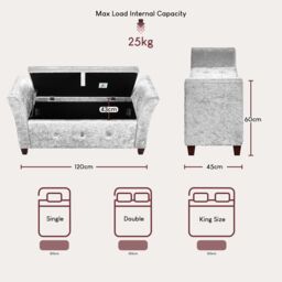 Home Discount Vida Designs Seville Storage Ottoman Velvet Fabric UKFR Furniture in Silver - thumbnail 2