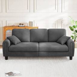 Dprodo Waffle Fabric Upholstered 3 Seater Sofa in Grey - Size: 2 Pack - thumbnail 9