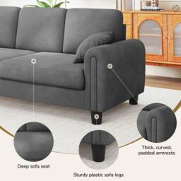 Dprodo Waffle Fabric Upholstered 3 Seater Sofa in Grey - Size: 2 Pack - thumbnail 7