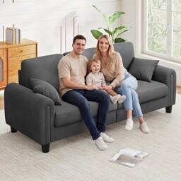 Dprodo Waffle Fabric Upholstered 3 Seater Sofa in Grey - Size: 2 Pack - thumbnail 8