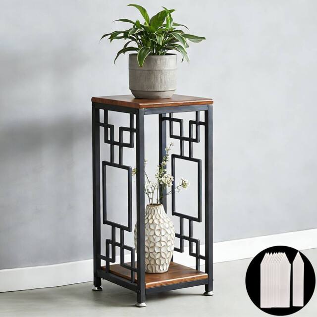 EONLION Double Basin Flower Rack Metal Plant Stand Adjustable Base Home Office in Brown - image 1