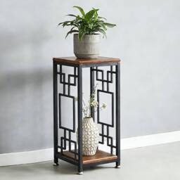 EONLION Double Basin Flower Rack Metal Plant Stand Adjustable Base Home Office in Brown - thumbnail 3