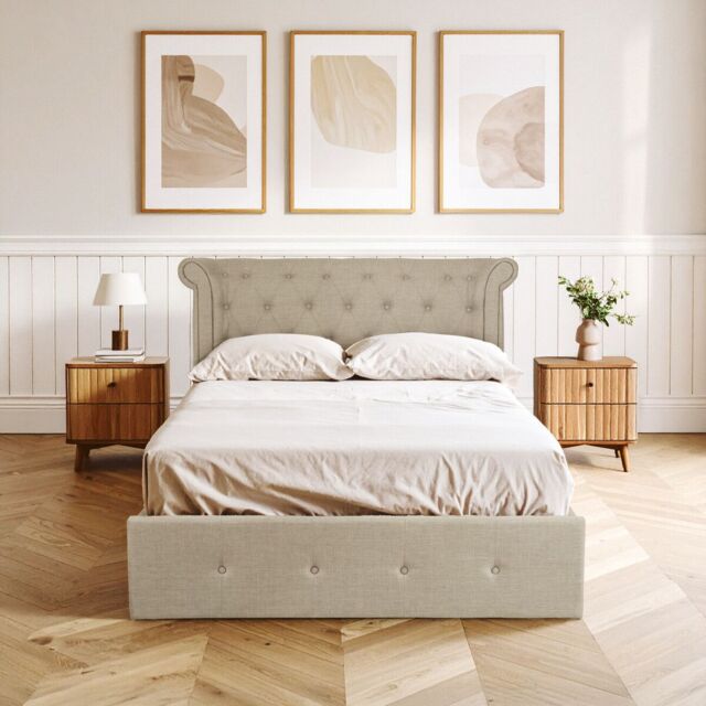 Orsina Contemporary Double Ottoman Bed, Elegant Winged Headboard in Grey - image 1