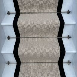 RainbowHome Herringbone Chalk Beige Wool Stair Runner With 100% Black Cotton Border - Size: 15 cm x 20 cm - thumbnail 1