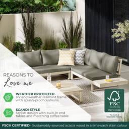 FurnitureboxUK Brisa Solid Wood 5 Seat Outdoor Sofa Set in Off-White - thumbnail 7