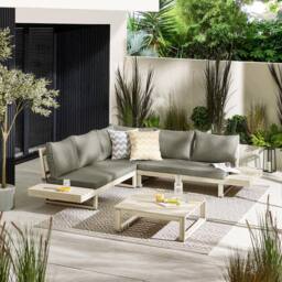 FurnitureboxUK Brisa Solid Wood 5 Seat Outdoor Sofa Set in Off-White - thumbnail 2