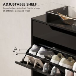 HOMCOM Shoe Cabinet with 3 Drawers, High Gloss Front Panels, Glass Top Black - thumbnail 5