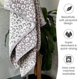 Allure Bath Fashions Luxury Zero Twist Leopard Print Bathroom Towels - 100% Cotton in Grey - thumbnail 4