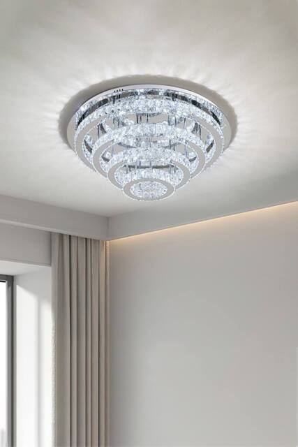 Living and Home 4-Tier Chic Crystal Flush Mount Ceiling Light with Chrome Finish in Silver - image 1