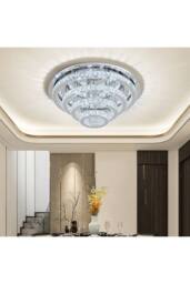 Living and Home 4-Tier Chic Crystal Flush Mount Ceiling Light with Chrome Finish in Silver - thumbnail 3
