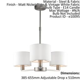 Loops Ceiling Pendant Light Matt Nickel & Vintage White Fabric 3 x 40W E14 e10095 in Metallics - thumbnail 2