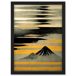 Artery8 Modern Simple Mount Fuji Painting in Silver Grey Black Gold Artwork Framed Wall Art Print A4 - thumbnail 1