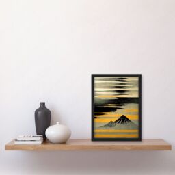 Artery8 Modern Simple Mount Fuji Painting in Silver Grey Black Gold Artwork Framed Wall Art Print A4 - thumbnail 2