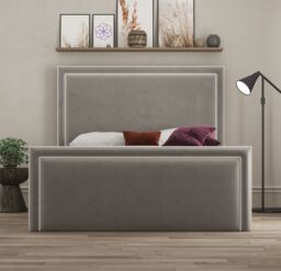 DS Living Verona Pipping Upholstered Plush Pebble Bed with Ottoman Gas Lift in Light Grey - Size: Super King - thumbnail 2