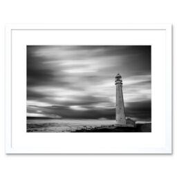 "Artery8 Wall Art Print Roulstone Slangkoppunt Lighthouse Seascape Framed in White - Size: W7"" x H9""" - thumbnail 1