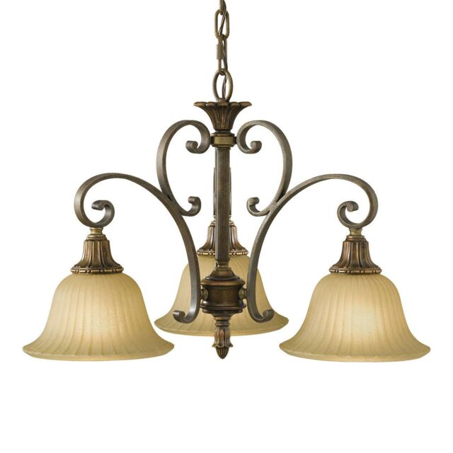 Loops 3 Bulb Chandelier LIght Firenze Gold British Bronze LED E27 60W