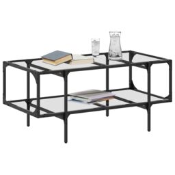 Berkfield Home Coffee Table with Transparent Glass Top 98.5x50x45 cm Steel in Brown - thumbnail 3