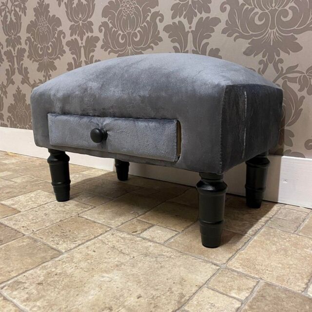 Minster Footstool with Drawer - Velvet - L25 x W45 x H28 cm - Grey - Size: 1 Pack - image 1