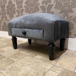 Minster Footstool with Drawer - Velvet - L25 x W45 x H28 cm - Grey - Size: 1 Pack - thumbnail 1