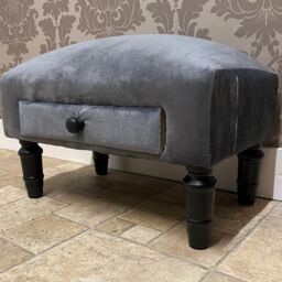 Minster Footstool with Drawer - Velvet - L25 x W45 x H28 cm - Grey - Size: 1 Pack - thumbnail 2