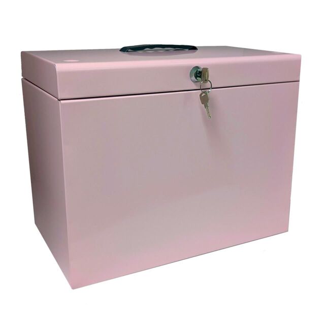 mysmartbuy Metal Lockable A4 File Box with 5 Suspension Files in Pink - image 1