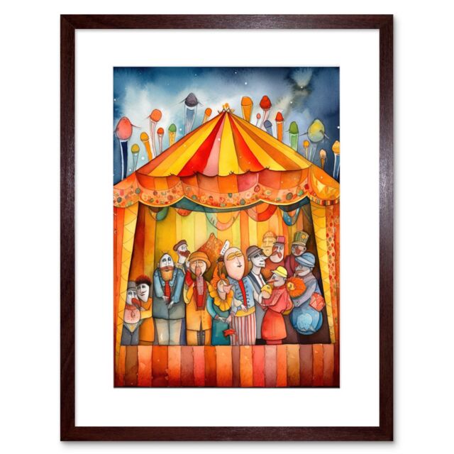 "Artery8 Wall Art Print Puppet Theatre Stage End of Show Applause Modern Folk Art Watercolour Painting Artwork Framed 9X7 Inch - Size: W7"" x H9""" - image 1