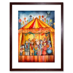 "Artery8 Wall Art Print Puppet Theatre Stage End of Show Applause Modern Folk Art Watercolour Painting Artwork Framed 9X7 Inch - Size: W7"" x H9""" - thumbnail 1