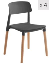 Nordlys Set of 4 Scandinavian Dining Chairs with Wooden Legs in Black