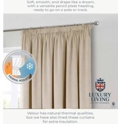 Luxury Living Montreal Taped Top Curtains in Natural - Size: 117 cm width x 137 cm drop - thumbnail 3