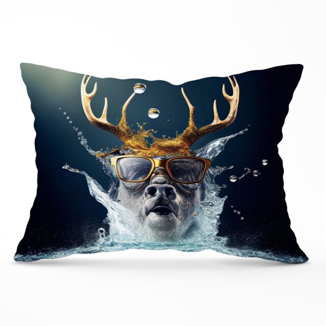 Warren Reed - Designer Stag Splashart Cushions in Grey - Size: 60 cm x 60 cm - image 1