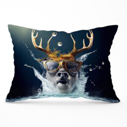 Warren Reed - Designer Stag Splashart Cushions in Grey - Size: 60 cm x 60 cm - thumbnail 1