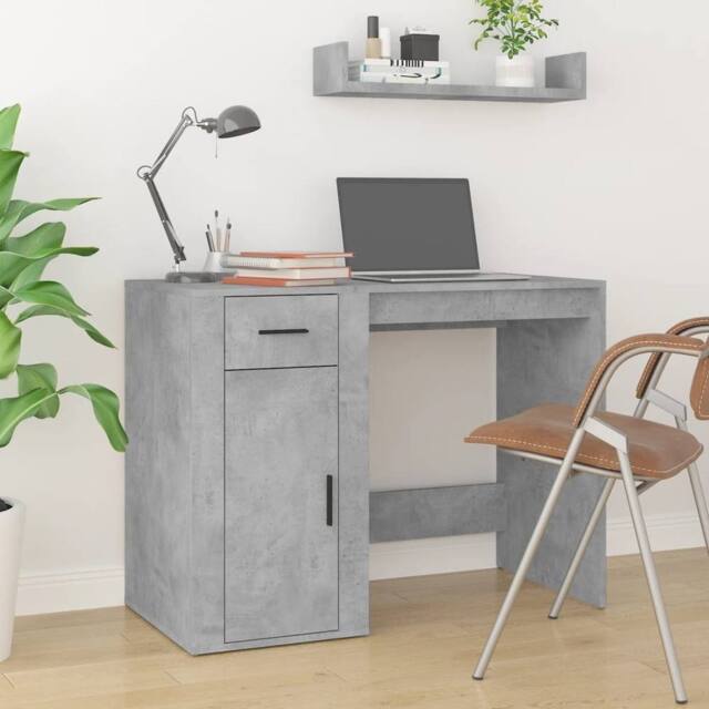 Berkfield Home Elegant Desk with Cabinet Concrete Grey Engineered Wood - image 1