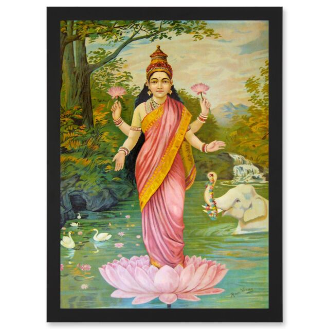 Artery8 Varma Hindu Goddess Lakshmi A4 Artwork Framed Wall Art Print in Black - image 1
