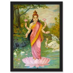 Artery8 Varma Hindu Goddess Lakshmi A4 Artwork Framed Wall Art Print in Black - thumbnail 1
