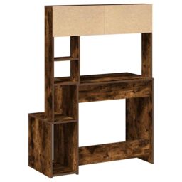 Berkfield Home Desk with Shelves Smoked Oak 100x45x140 cm Engineered Wood in Brown - Size: 100 x 45 x 140 cm - thumbnail 6