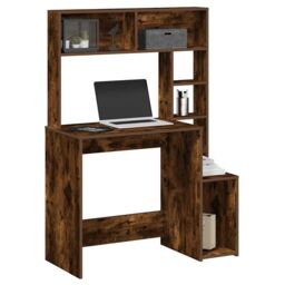 Berkfield Home Desk with Shelves Smoked Oak 100x45x140 cm Engineered Wood in Brown - Size: 100 x 45 x 140 cm - thumbnail 1