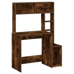 Berkfield Home Desk with Shelves Smoked Oak 100x45x140 cm Engineered Wood in Brown - Size: 100 x 45 x 140 cm - thumbnail 2