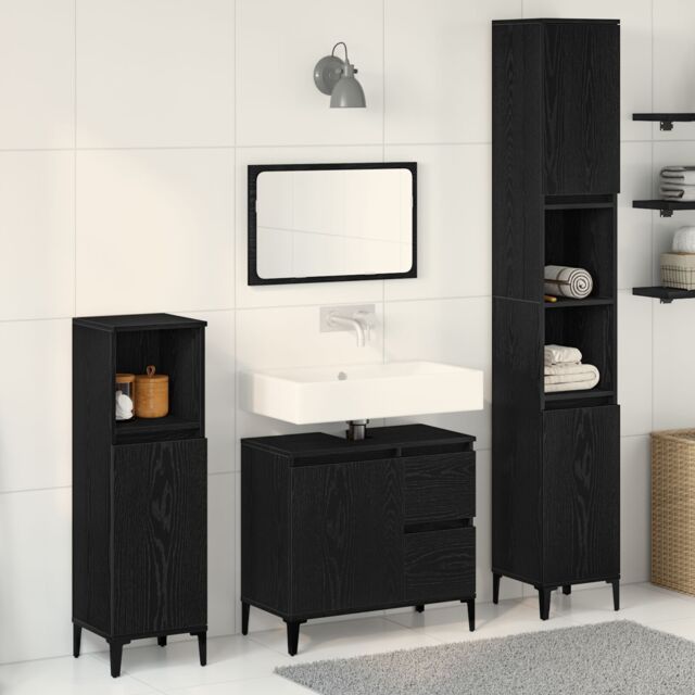 Berkfield Home Bathroom Furniture Set Set of 3 Black Oak Engineered Wood - image 1