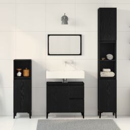 Berkfield Home Bathroom Furniture Set Set of 3 Black Oak Engineered Wood - thumbnail 4