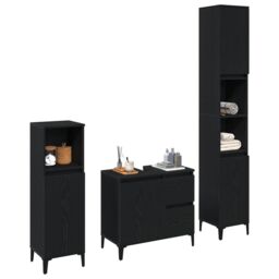 Berkfield Home Bathroom Furniture Set Set of 3 Black Oak Engineered Wood - thumbnail 3