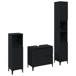 Berkfield Home Bathroom Furniture Set Set of 3 Black Oak Engineered Wood - thumbnail 2