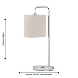 First Choice Lighting Chrome Arched Table Lamp with Natural Linen Shade in Silver - thumbnail 5